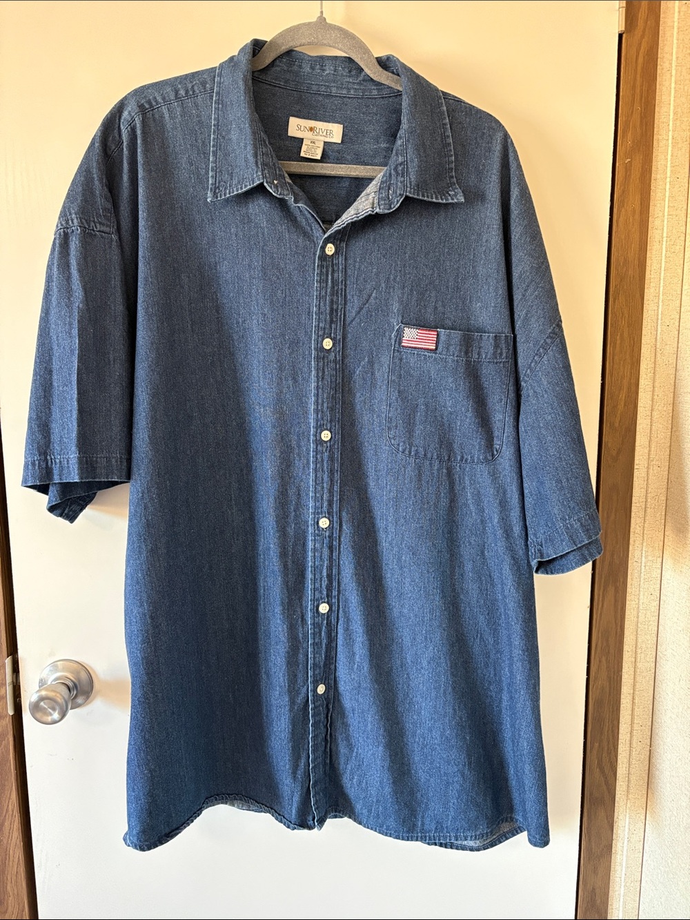 Sun River Clothing Co Denim Button Up Shirt American Flag Cotton Americana XXL